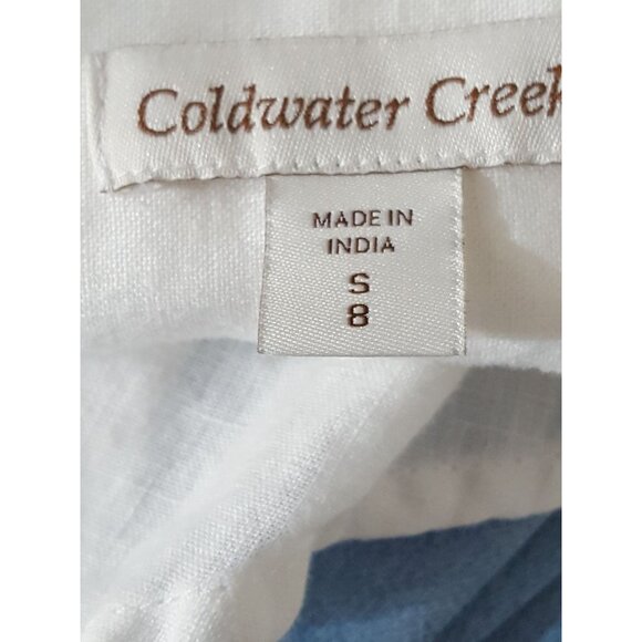 Coldwater Creek Linen Blouse Womens S Long Roll Tab Sleeve V Neck White Button - Picture 8 of 8